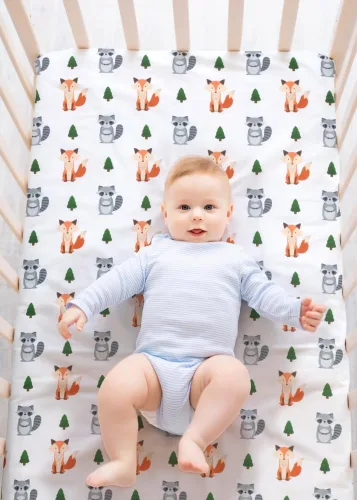 Miniatura 3 de Juego de 4 sábanas ajustables unisex para cuna de bebé, diseño de animales del bosque del bosque, de madera, neutro, para bebés, niños o niñas