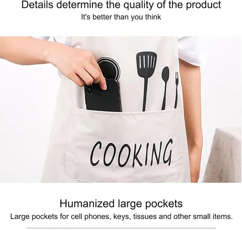 Miniatura 4 de Delantal profesional para cocinar con bolsillos, para hombres y mujeres, delantales con peto, resistentes al agua y al aceite, 1 paquete