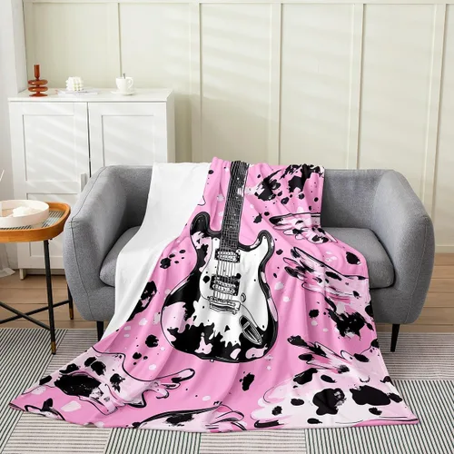 Miniatura 13 de Castle Fairy Manta de forro polar con botas de vaquero, manta de guitarra musical bohemia para niños y niños, manta de vaquera rústica occidental