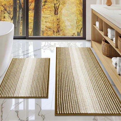 Miniatura 80 de BSICPRO Juegos de Alfombras y Tapetes para Baño, Juego de Alfombra de Baño de Felpilla Gruesa Absorbente de 2 Piezas Antideslizante, Tapetes Suaves