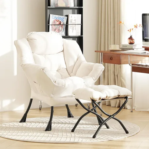 Miniatura 9 de LITA - Silla perezosa con otomana, sofá tapizado de ocio moderno de acento, silla de lectura contemporánea de salón con reposabrazos y bolsillo
