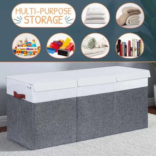 Miniatura 4 de SoftOwl Organizador de almacenamiento de juguetes extra grande con tapa, diseño de caja de almacenamiento de juguetes resistente y plegable, Gris