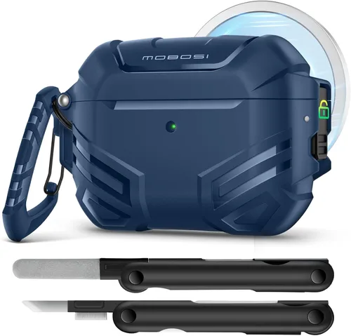 Miniatura 20 de MOBOSI Funda para AirPods Pro 2 con cerradura, compatible con funda Airpod Pro de 2ª/1ª generación, funda protectora de grado militar con kit