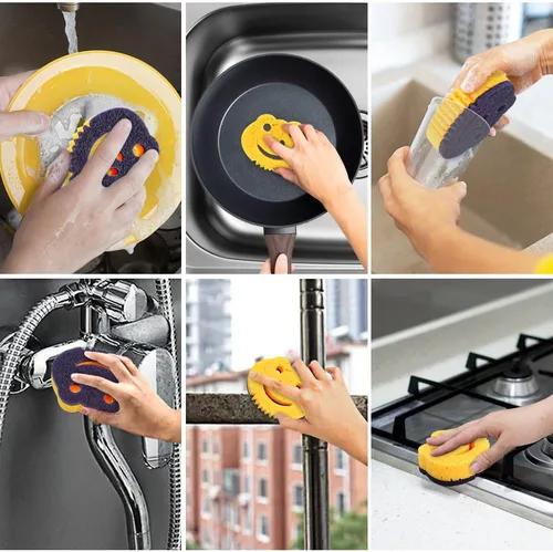 Miniatura 6 de Paquete de 12 Esponjas de Limpieza Premium Multifuncionales de Doble Cara con Diseño de Rana, Esponjas de Fregar, Esponja para Lavar Platos