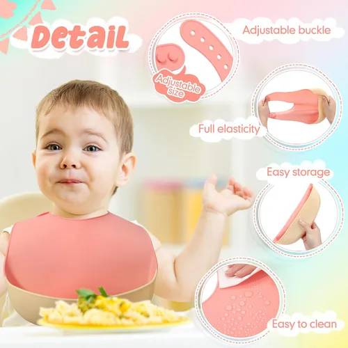 Miniatura 3 de Mepase Baberos de silicona impermeables Baberos de silicona suaves ajustables para alimentación de bebés unisex suministros de alimentación