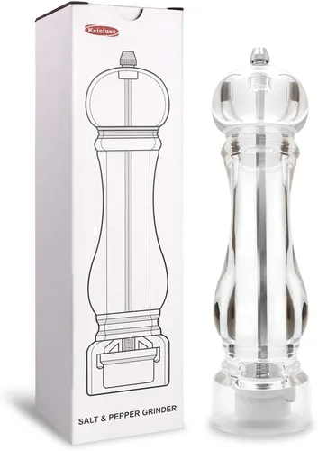 Molinillo de sal y pimienta Arcylic, el mejor molinillo de pimienta con molino ajustable transparente Caja Blanca 1 Pack