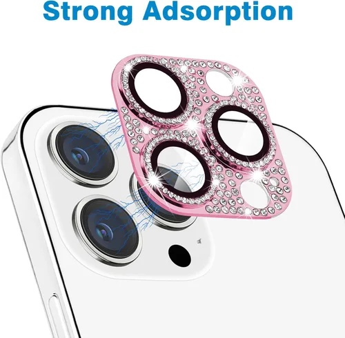 Miniatura 3 de Protector de lente de cámara diseñado para iPhone 12 Pro Max, con diamantes de imitación 3D con diamantes de imitación 9H, vidrio templado, Rosado