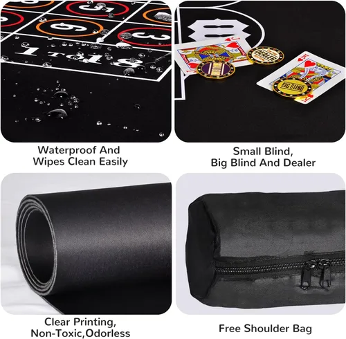 Miniatura 5 de Tapete de póquer de doble cara, 63 x 31 pulgadas, tablero de póquer Texas Holdem y tapete reversible de blackjack, tapete antideslizante de mesa