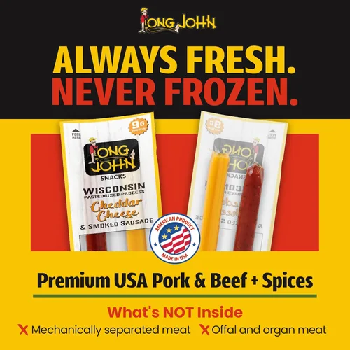 Miniatura 3 de Long John Snacks Palitos de carne y queso, salchicha ahumada original y palito de queso cheddar real de Wisconsin, aperitivos altos en proteínas