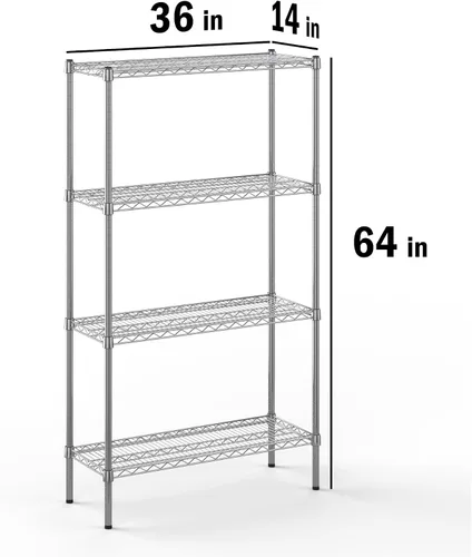 Miniatura 2 de Kit de estantería de alambre cromado de 4 niveles de 14 pulgadas de profundidad x 36 pulgadas de ancho x 64 pulgadas de alto Unidad de estante
