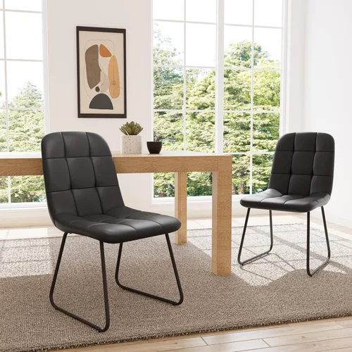 Miniatura 6 de HIPIHOM Juego de 4 sillas de comedor, modernas sillas de comedor de piel sintética para cocina, sala de estar, comedor (4 negras)