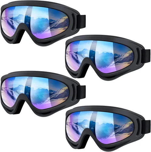 Miniatura 9 de Paquete de 4 gafas de nieve para esquiar, gafas de nieve para hombres, mujeres, niños, jóvenes, adultos, niños y niñas, gafas de snowboard