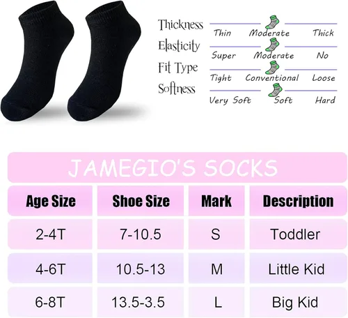 Miniatura 3 de Janegio - 18 pares de calcetines deportivos de corte bajo y medio acolchonados hasta el tobillo para niños y niñas