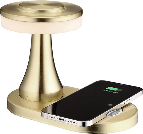 O'Bright - Lámpara de mesa LED portátil con almohadilla de carga inalámbrica, lámpara de noche regulable y recargable, luz ambiental para Oro
