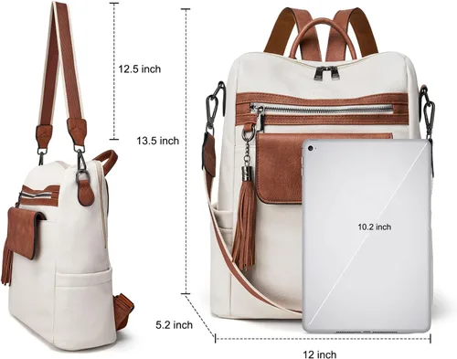 Miniatura 4 de Mochila de cuero para mujer bolso de hombro convertible de moda para mujer, impermeable, antirrobo con pulsera, M