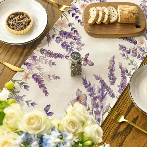 Miniatura 4 de Artoid Mode Camino de mesa de primavera con mariposas florales de lavanda morada, decoración de mesa de comedor de cocina de verano de temporada