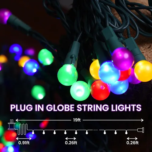 Miniatura 2 de Cadena de luces de Navidad al aire libre de 19 pies con 70 LED, luces de árbol de Navidad tipo globo con bombillas de cristal perlado, certificadas