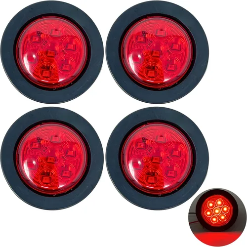 Miniatura 16 de All Star Truck Parts 8 piezas de luz LED redonda de 2 pulgadas para marcador lateral de seguridad [7 LEDs] [ojal de goma] [IP 67] para remolques - 4