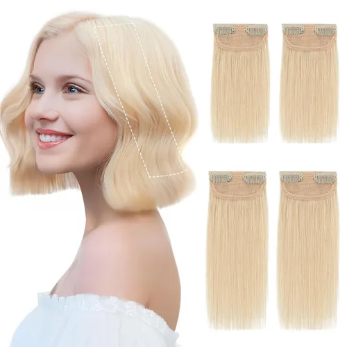 Miniatura 10 de SEGO 2 extensiones de cabello corto con clip de 4 pulgadas, 0.56 oz, 100% cabello humano para mujeres con cabello adelgazante que añade volumen
