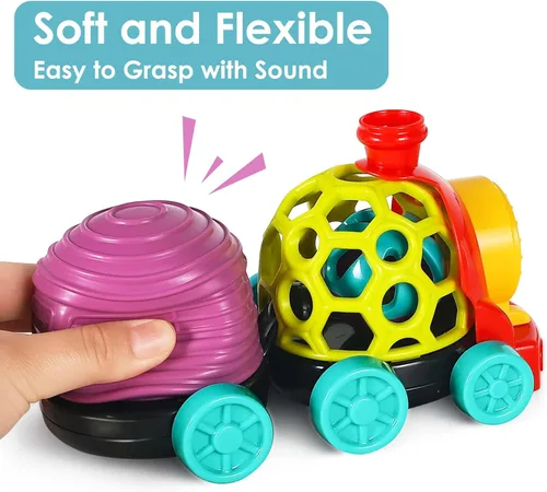 Miniatura 3 de iPlay, iLearn Tren de juguete para bebés, autos suaves para niños de 6 a 12 meses, camión musical Push N Go, sonajero sensorial para niños pequeños