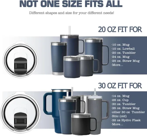 Miniatura 5 de Tapa de vaso de 20 onzas de repuesto para vaso Yeti de 20 onzas, taza de 10/24 onzas y popote de 25 onzas, tapas de taza a prueba de derrames