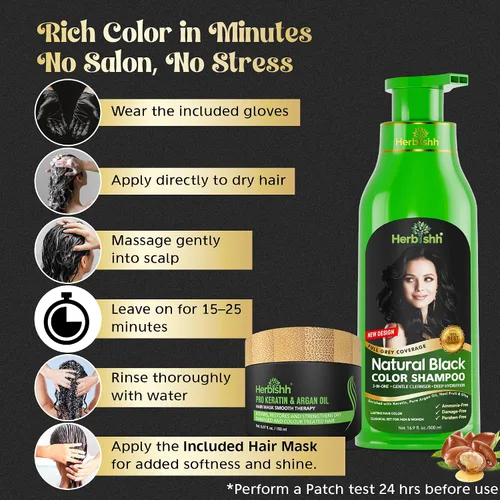 Miniatura 5 de Paquete combinado – 2 unidades de champú de color de cabello Herbishh + 1 máscara de cabello intenso de argán – Tinte para cabello gris de larga