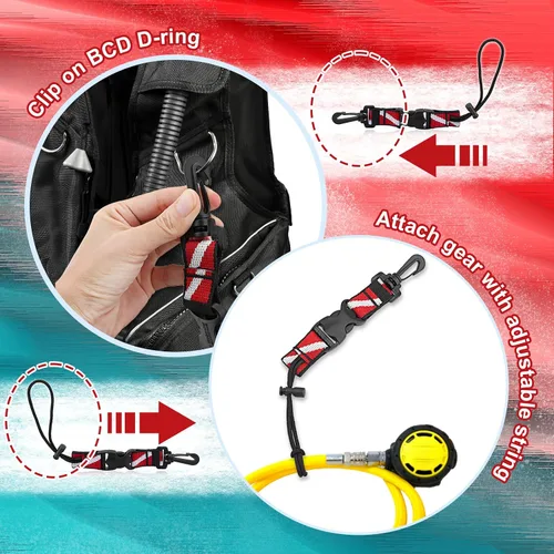 Miniatura 3 de Paquete de 2 clips de cordón de buceo, correa resistente de liberación rápida antipérdida con lazo ajustable y banda de banda de banda de buceo
