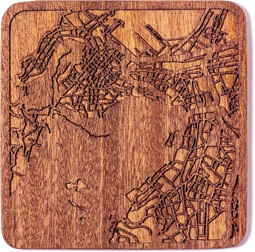 Miniatura 94 de Posavasos Amsterdam Map by O3 Design Studio, 1 pieza, posavasos de madera Sapele con mapa de la ciudad, hecho a mano, varias ciudades opcionales