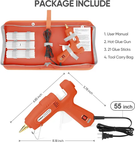 Miniatura 5 de Pistola de pegamento caliente de tamaño completo ROMECH con alimentación dual de 60/100W y 21 barras de pegamento caliente (7/16"), pistola