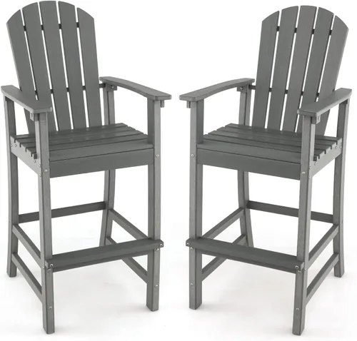 Miniatura 14 de Giantex Taburete de bar HDPE para exteriores, silla Adirondack alta con reposabrazos y reposapiés, taburete de bar de 30 pulgadas de altura de Gris
