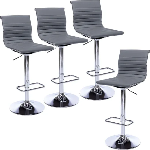 Miniatura 15 de LZAREAL Juego de 2 taburetes de bar de metal con altura ajustable, diseño moderno de piel sintética blanca sin brazos con base cromada para isla