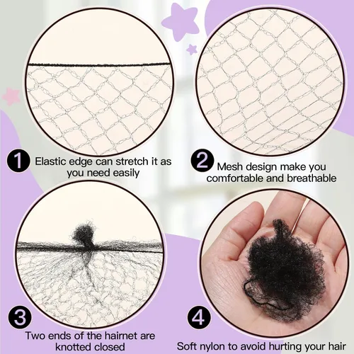 Miniatura 3 de FANDAMEI Red de pelo de 30 cm para niños, 20 redes de pelo invisibles con 40 horquillas en forma de U, redes de pelo para moños, redes de pelo