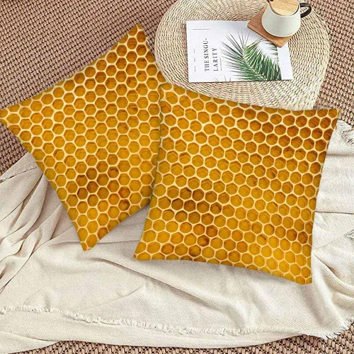 Miniatura 3 de Juego de 2 fundas de almohada de panal de abeja de 18 x 18 pulgadas, color amarillo miel, abstracto, fundas de almohada cuadradas de terciopelo