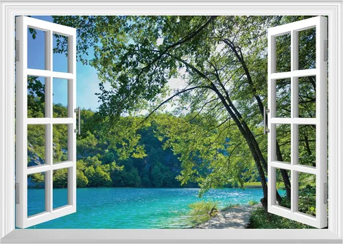FLFK Adhesivo de Pared de Ventana Falsa - Lagos en la Selva Mural de Pared de Ventana Falsa para Decoración de Pared, Calcomanías de Pared para