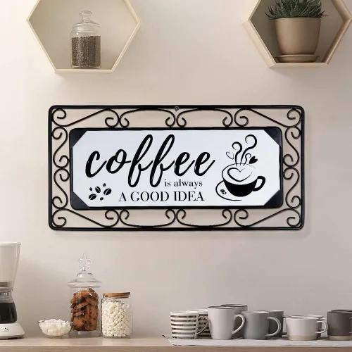 TIANCENTRAL H - Letrero decorativo de pared para barra de café, 16 x 7.8 pulgadas | Placa rústica de metal y madera, arte colgante vintage, para el