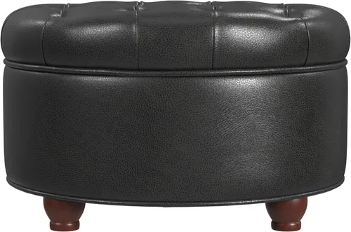 Miniatura 12 de HomePop Decoración del hogar Otomana redonda de terciopelo copetudo con botones Otomana con almacenamiento para sala de estar y dormitorio