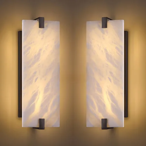 Miniatura 12 de Paquete de 2 lámparas de pared de cristal con acabado champán, lámpara de pared de estilo conciso moderno, pantalla de cristal poliédrico para baño