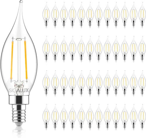 Sigalux Bombilla LED E12 con base de candelabro de 60 W, bombillas LED regulables, bombillas LED con punta de llama, 4.5 W, 500 lm, 2700 K, blanco