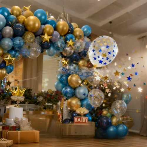 Miniatura 4 de Globos de color azul dorado y plateado, 50 unidades de 12 pulgadas, color azul marino metálico, azul marino, azul claro, plateado y dorado