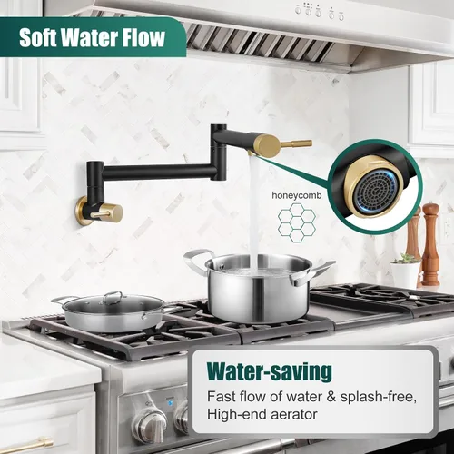 Miniatura 7 de Heyalan Pot Filler - Llenador de ollas de 19 pulgadas para montaje en pared, plegable, extensible, grifo de cocina/restaurante de acero inoxidable