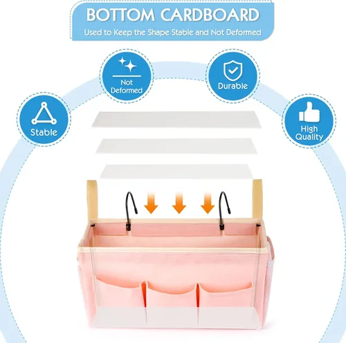 Miniatura 6 de Organizador de almacenamiento para mesita de noche, bolsa de almacenamiento colgante para cabeceros, literas, dormitorios, libros, teléfono, Nuevo