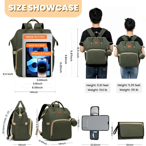 Miniatura 6 de ROSEGIN Mochila para pañales con cambiador, funda para chupete, bolsa de bebé para niños y niñas pequeños, grande, elegante, impermeable, bolsa