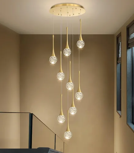 Miniatura 13 de 16 Luces Moderna Lámpara de Techo de Cristal Glam para Techo Alto, Lámpara Colgante LED Regulable para Escalera, Vestíbulo, Entrada, Sala de Estar