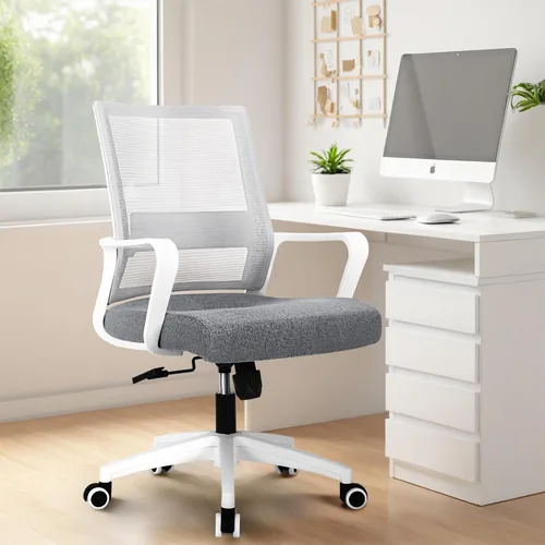 Miniatura 7 de NEO CHAIR Silla de oficina para juegos y computadora de escritorio ergonómica de malla con respaldo medio, soporte lumbar, ruedas, cómoda, Gris