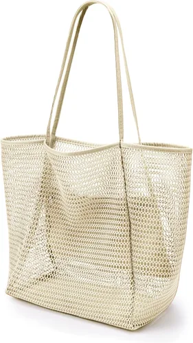 Miniatura 18 de KALIDI Bolso de Mano de Nylon de Playa con Malla, Bolso de Mano Casual Hobo para Mujer, Plegable, MAX 23L, Bolso de Hombro para Playa, Picnic