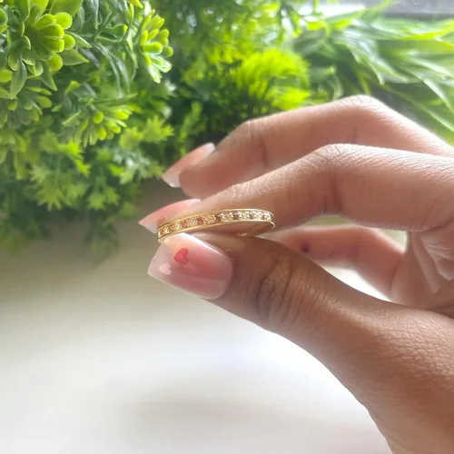 Miniatura 3 de Anillo de boda alternativo de granate y diamante blanco para mujer, anillo de aniversario de media eternidad con acabado de oro de 14 quilates