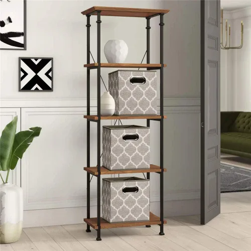 Miniatura 7 de Cubos de Almacenamiento Decorativos 10.5 x 10.5 x 11 Pulgadas Canastas Cúbicas Marrones Patrón de Celosía Cubos de Almacenamiento de Tela Crema Gris