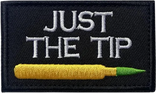 Just The Tip Penetrator - Divertido parche bordado 3D de gancho y bucle, parche táctico militar de 3.15 x 1.97 pulgadas, tamaño (negro + blanco)