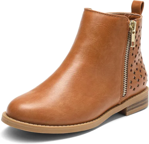 DREAM PAIRS Botas de tobillo para niñas con cremallera lateral y tacones bajos para niños pequeños y grandes