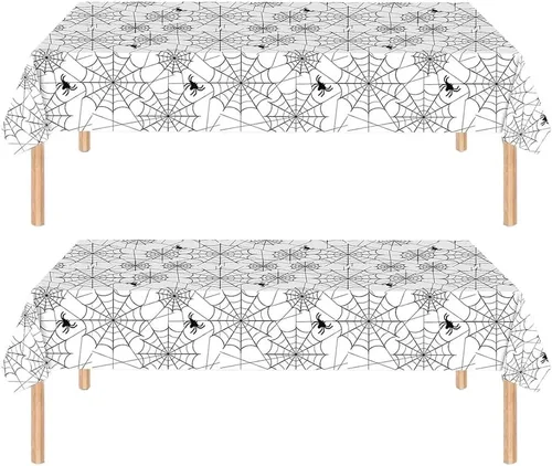 Miniatura 6 de Halloween Tablecloth - 2pcs 86x54in Disposable Paper Table Covers Spill-Proof Table Decorations, Cute Orange Pumpkin Rectangle Tablecloth for
